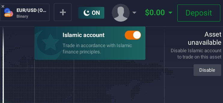 IQ Option Islamic swap-free account configuration settings